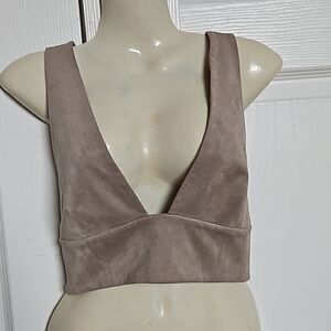 Wilfred Women's Faux Suede Criss-Cross Back Crop Top Brown Size 2
